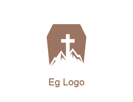 negative spacing mountains and cross in grave