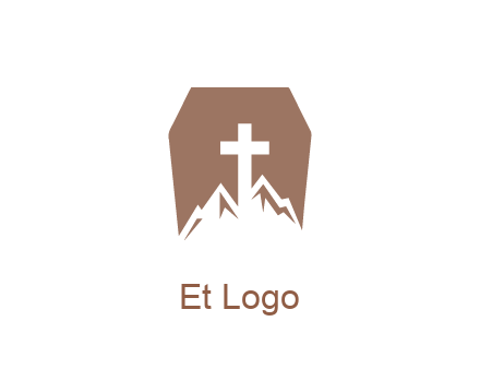 negative spacing mountains and cross in grave
