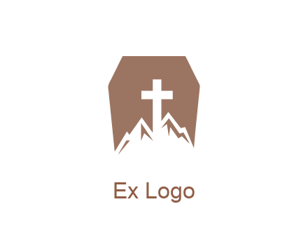 negative spacing mountains and cross in grave