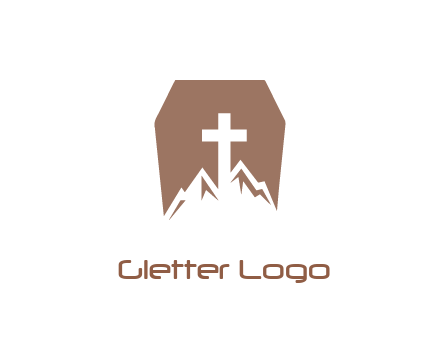negative spacing mountains and cross in grave