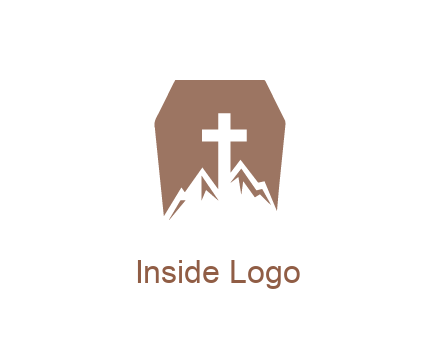 negative spacing mountains and cross in grave