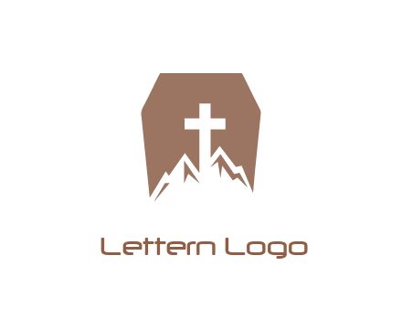 negative spacing mountains and cross in grave