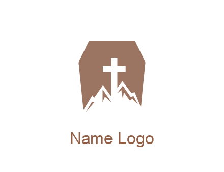 negative spacing mountains and cross in grave