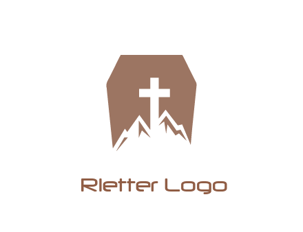 negative spacing mountains and cross in grave