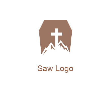 negative spacing mountains and cross in grave