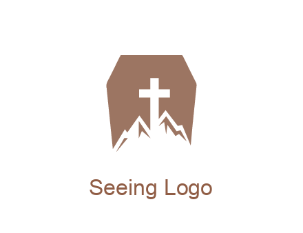 negative spacing mountains and cross in grave