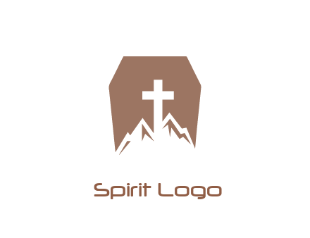 negative spacing mountains and cross in grave