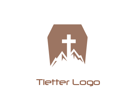 negative spacing mountains and cross in grave