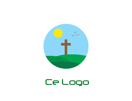 cross in field with sun in circle frame