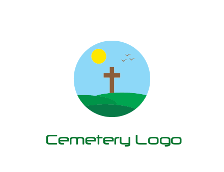 cross in field with sun in circle frame