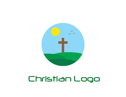 cross in field with sun in circle frame