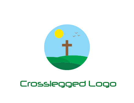 cross in field with sun in circle frame