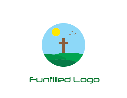 cross in field with sun in circle frame