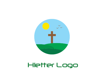 cross in field with sun in circle frame