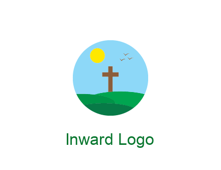 cross in field with sun in circle frame