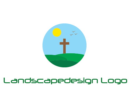 cross in field with sun in circle frame