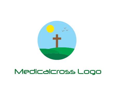 cross in field with sun in circle frame