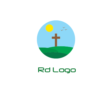 cross in field with sun in circle frame