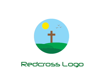 cross in field with sun in circle frame