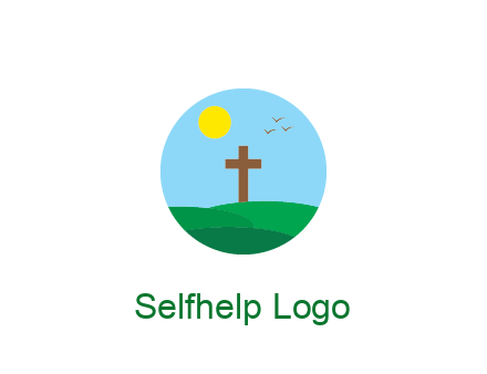 cross in field with sun in circle frame