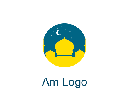 mosque with star and moon in circle frame