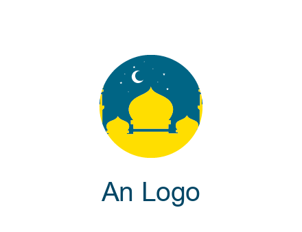 mosque with star and moon in circle frame