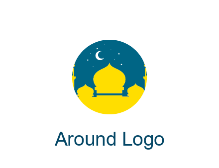 mosque with star and moon in circle frame