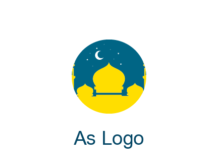 mosque with star and moon in circle frame