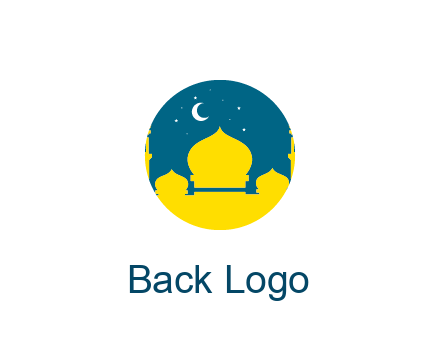mosque with star and moon in circle frame
