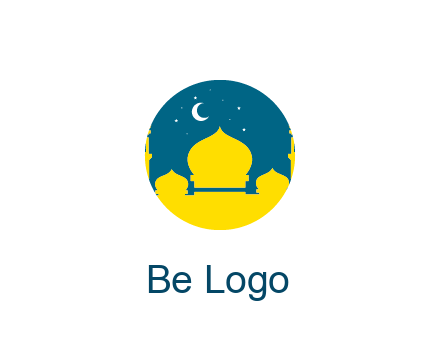mosque with star and moon in circle frame