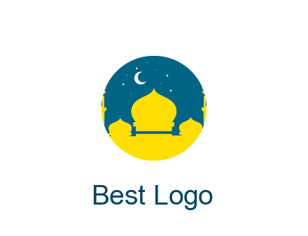 mosque with star and moon in circle frame