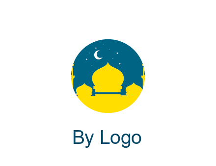mosque with star and moon in circle frame
