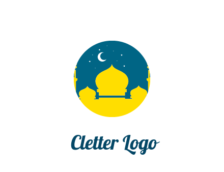 mosque with star and moon in circle frame