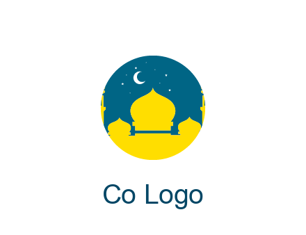 mosque with star and moon in circle frame