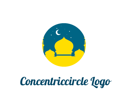 mosque with star and moon in circle frame
