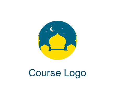 mosque with star and moon in circle frame
