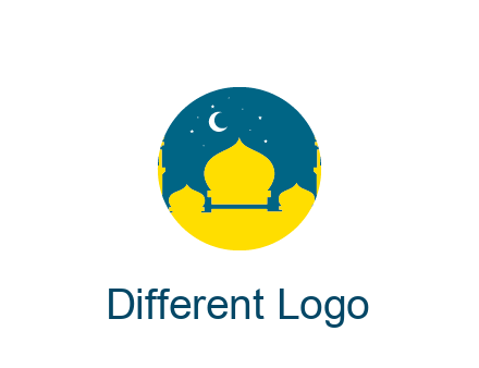 mosque with star and moon in circle frame