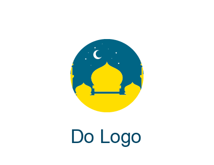 mosque with star and moon in circle frame