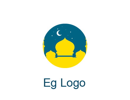 mosque with star and moon in circle frame