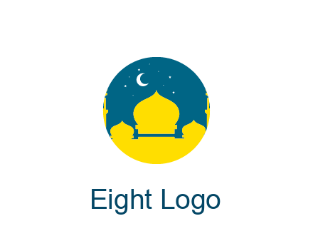 mosque with star and moon in circle frame