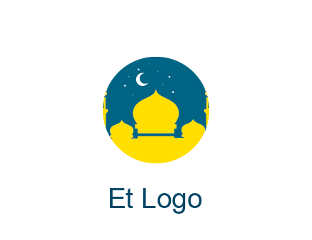 mosque with star and moon in circle frame