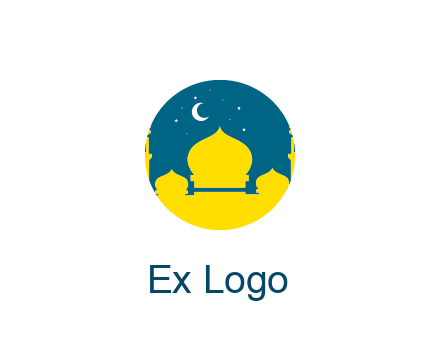 mosque with star and moon in circle frame