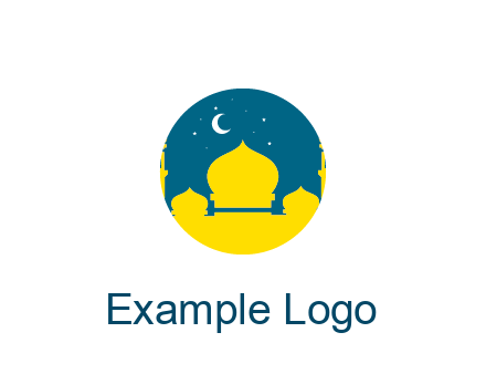 mosque with star and moon in circle frame