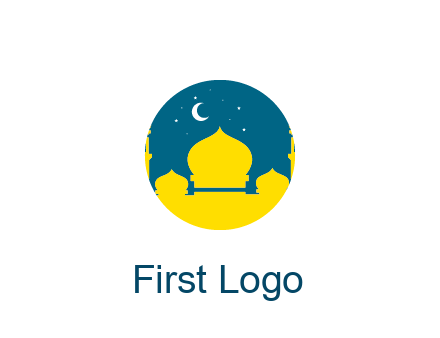 mosque with star and moon in circle frame