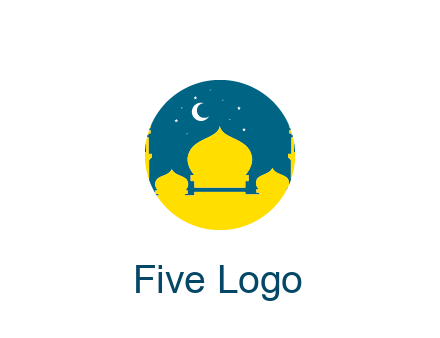 mosque with star and moon in circle frame