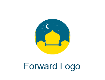 mosque with star and moon in circle frame