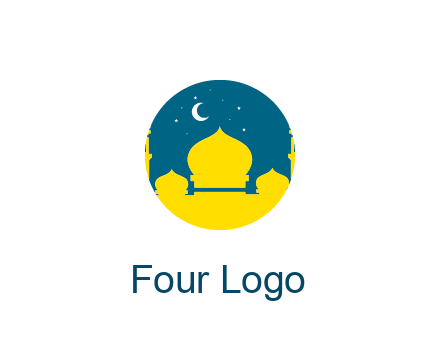 mosque with star and moon in circle frame