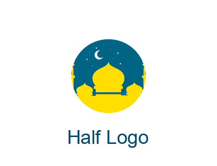 mosque with star and moon in circle frame