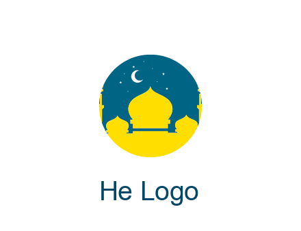 mosque with star and moon in circle frame