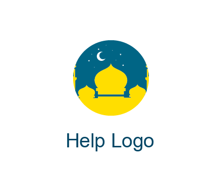 mosque with star and moon in circle frame